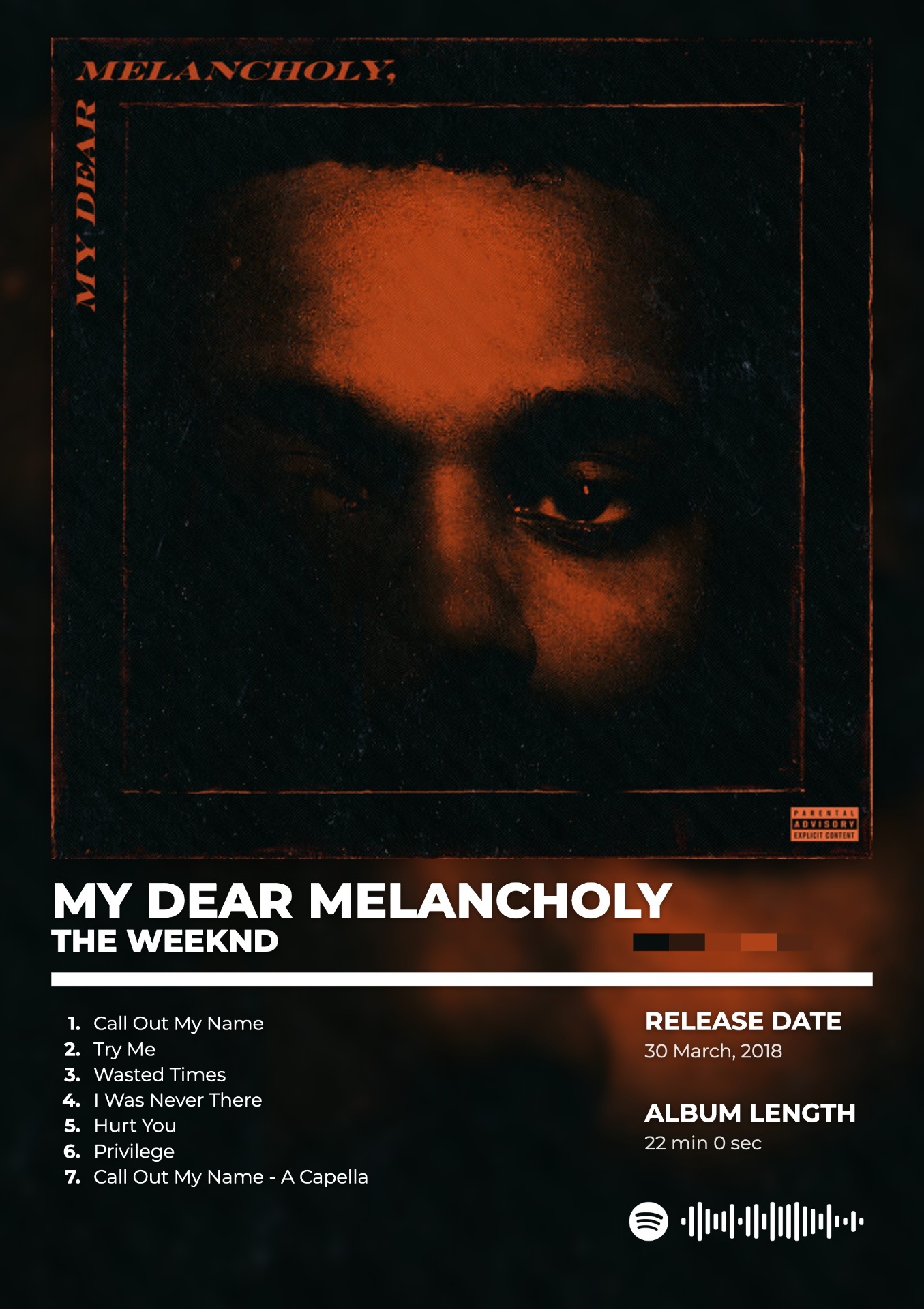 MY DEAR MELANCHOLY, by THE WEEKND — album cover poster print